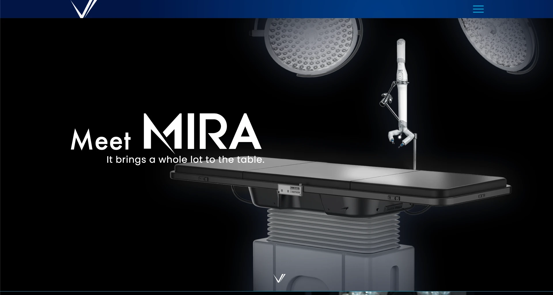 Meet MIRA website section with the robot over an operating table