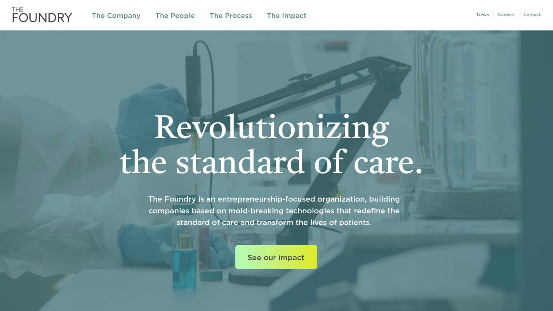 Foundry homepage section: Revolutionizing the standard of care over teal-washed lab photography
