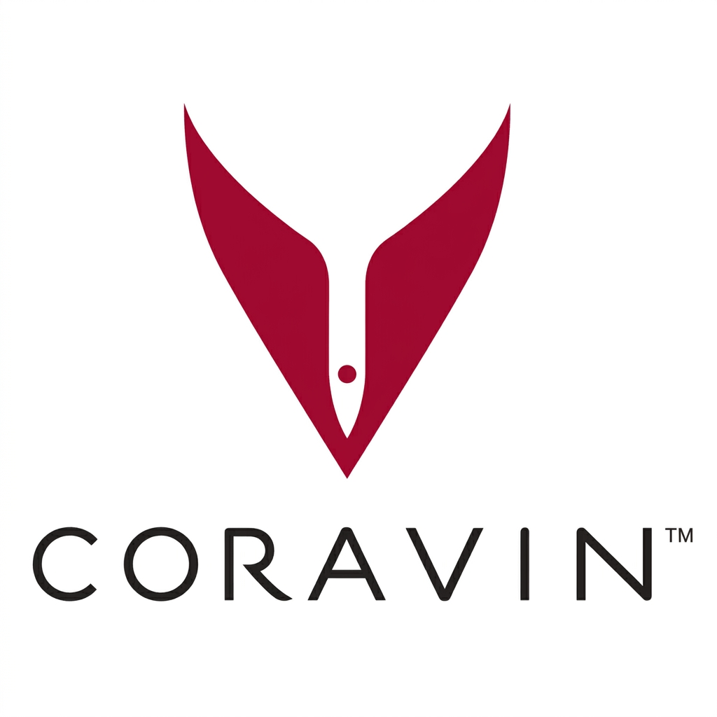 Coravin vertical stacked logo — falcon-and-needle mark above the CORAVIN wordmark