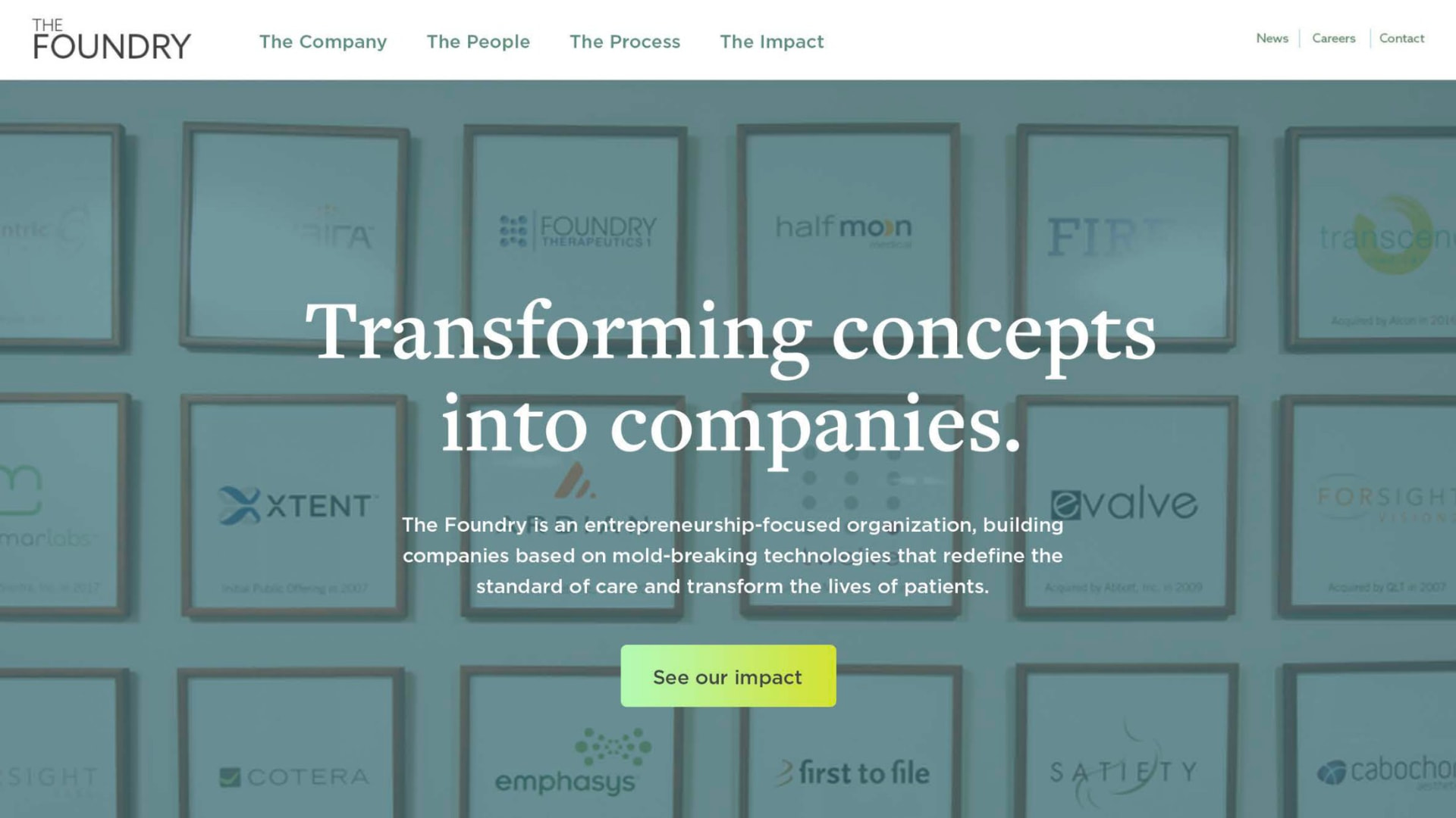 The Foundry homepage hero with the See our impact call to action