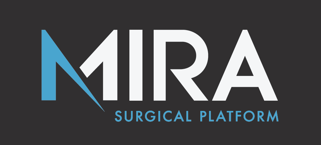 MIRA Surgical Platform wordmark in white and cyan on dark charcoal