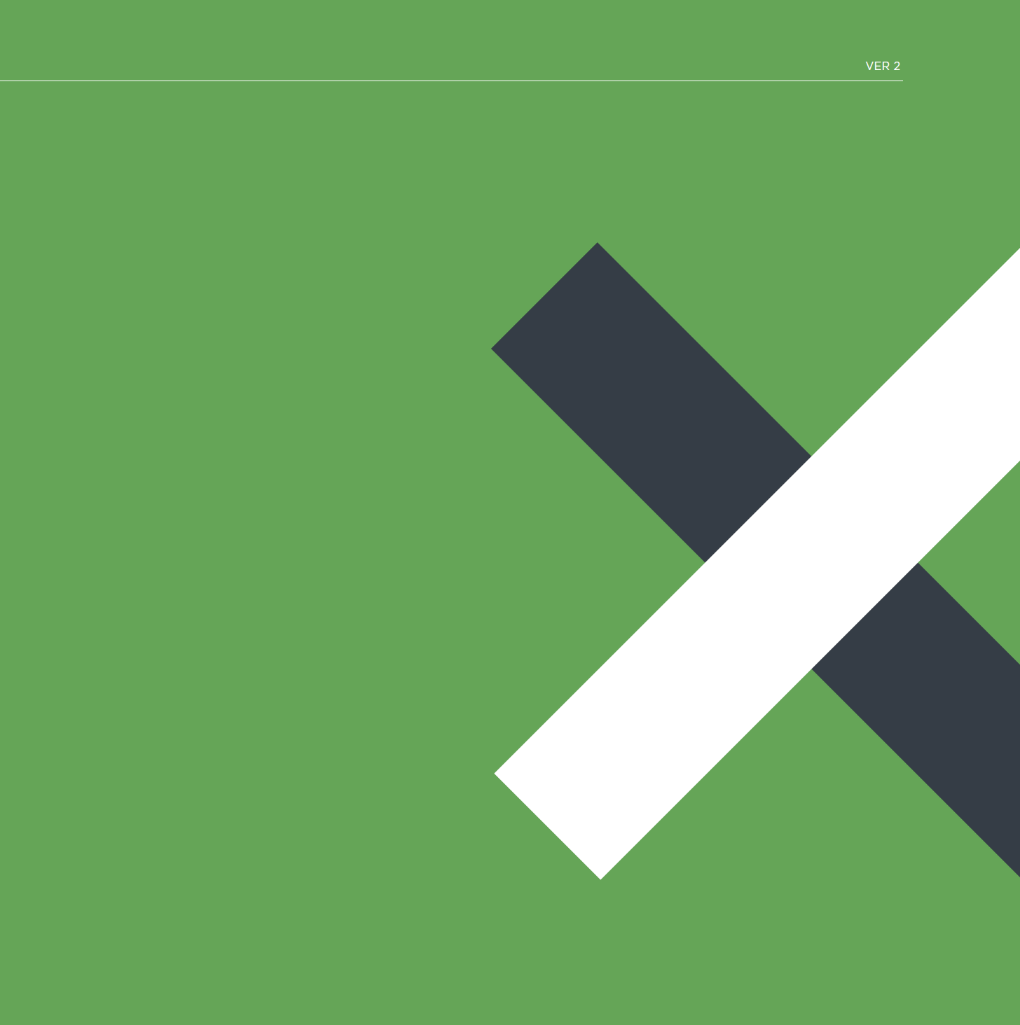 Abstract brand graphic: an oversized white and deep grey multiplication X on a bright green field