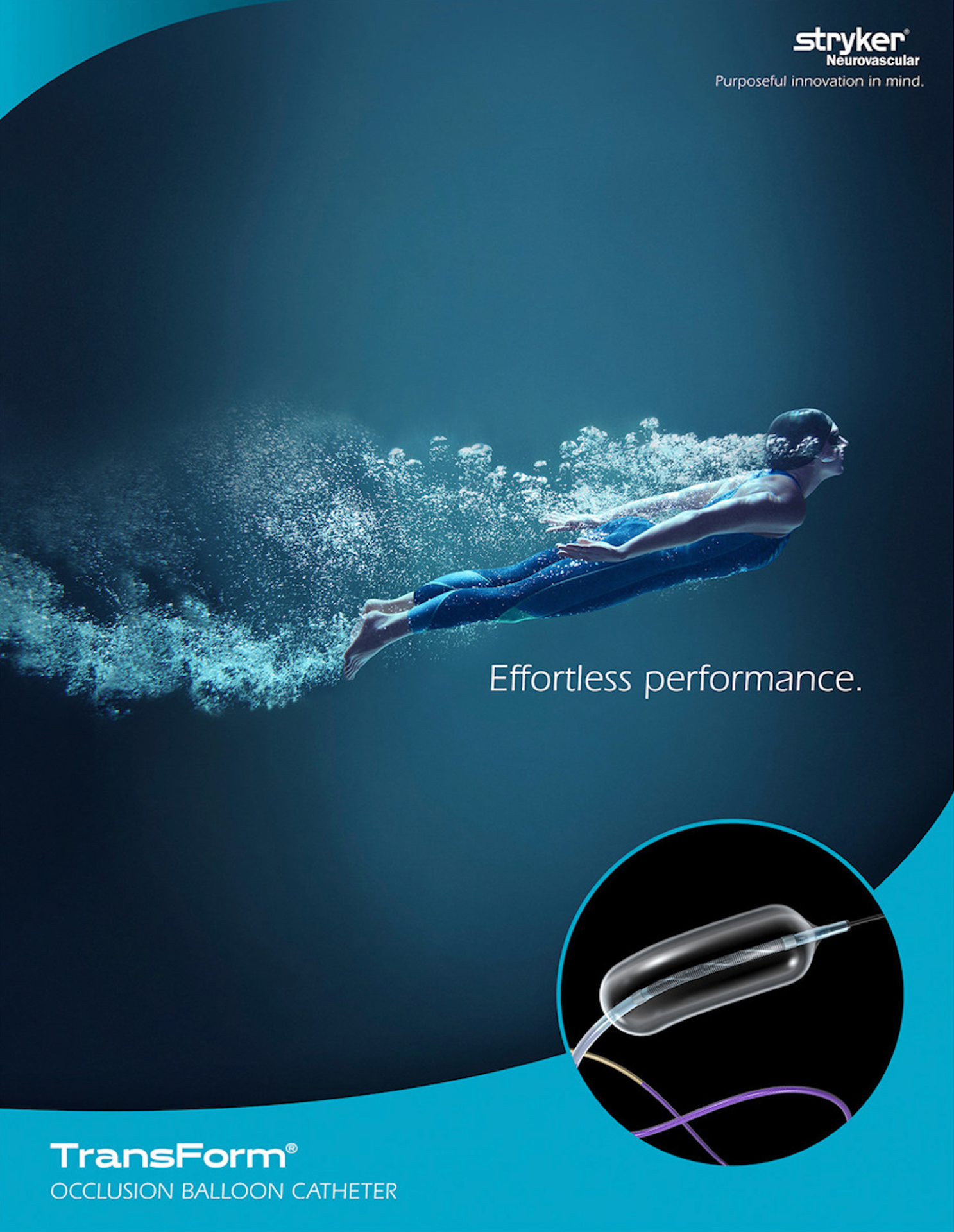 TransForm Occlusion Balloon Catheter poster — swimmer gliding through deep water