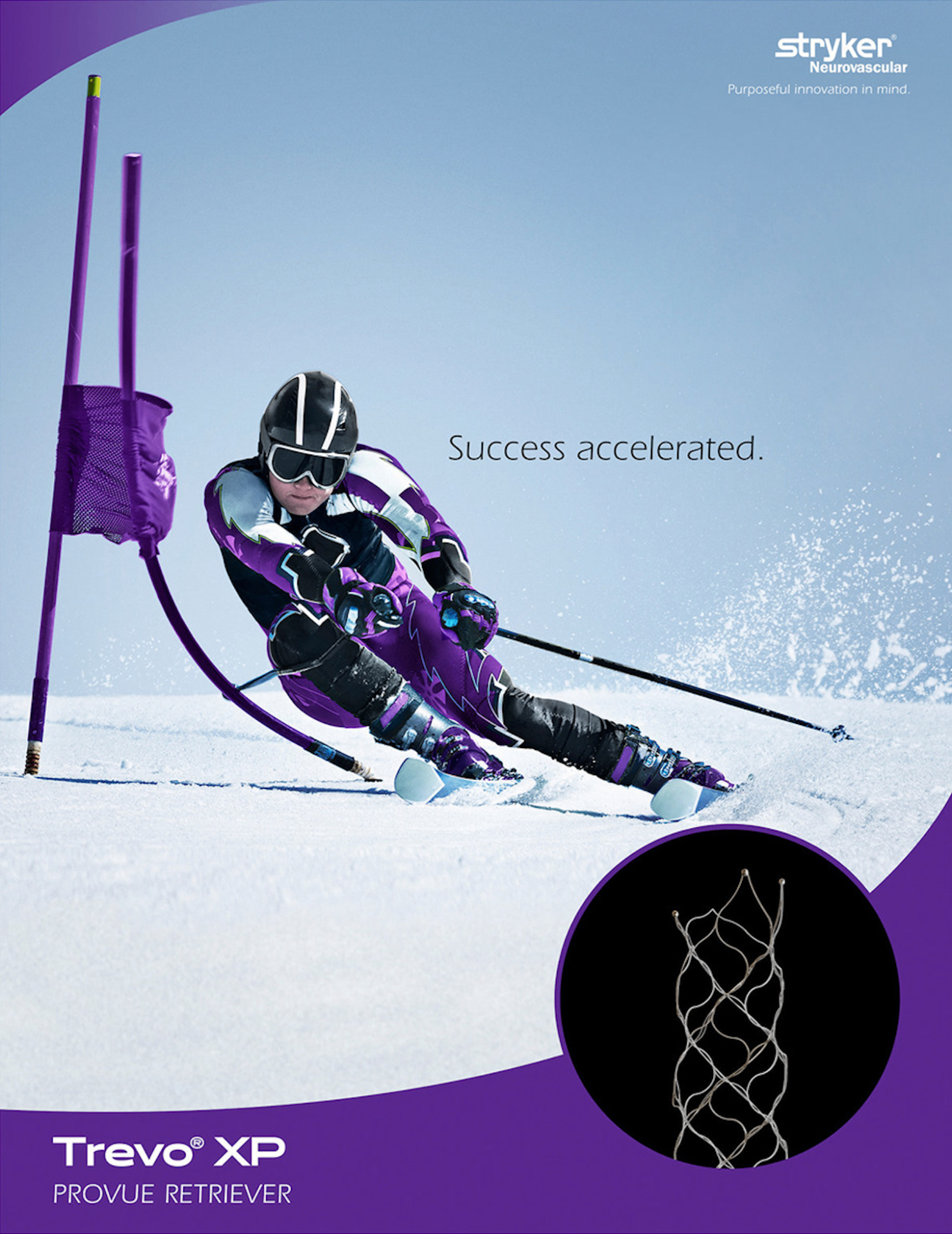Trevo XP ProVue Retriever poster — slalom skier carving a purple gate