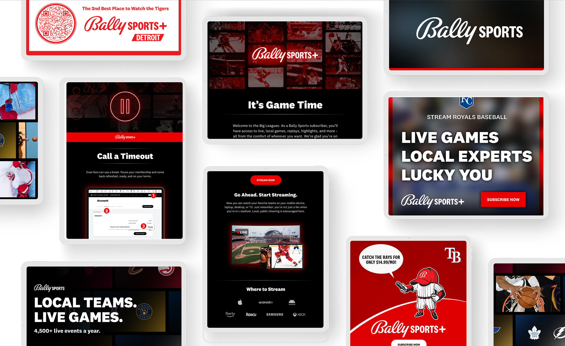 Bally Sports+ integrated digital campaign — email, app, streaming, and OOH marketing moments
