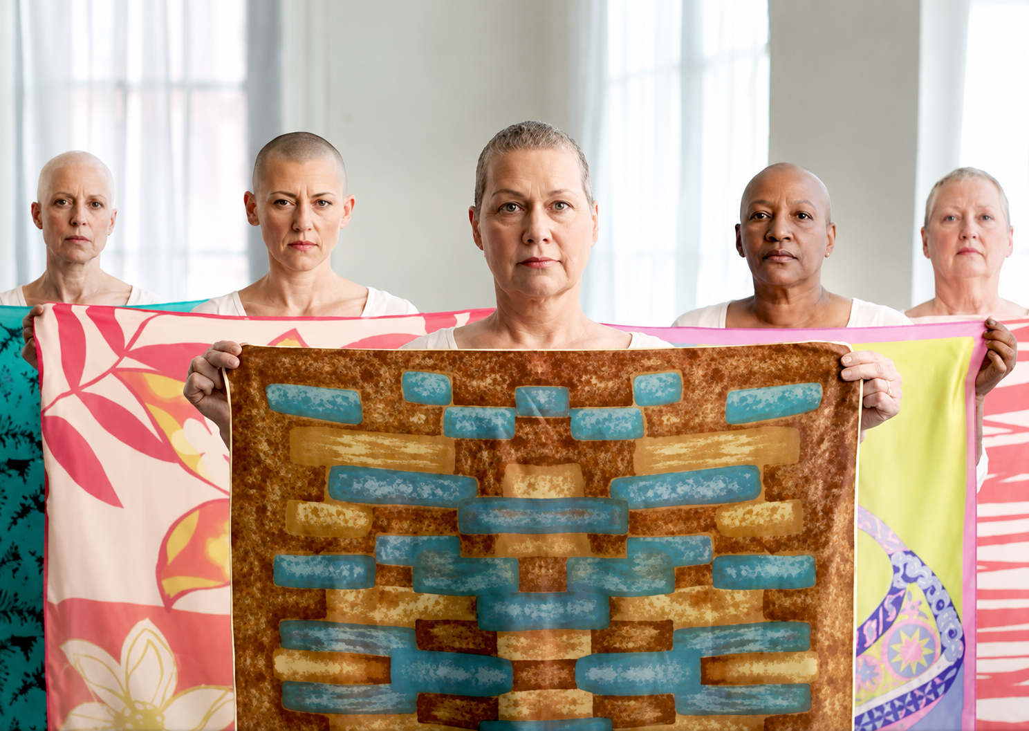 Oncotype DX campaign portrait — patient in a one-of-a-kind head scarf