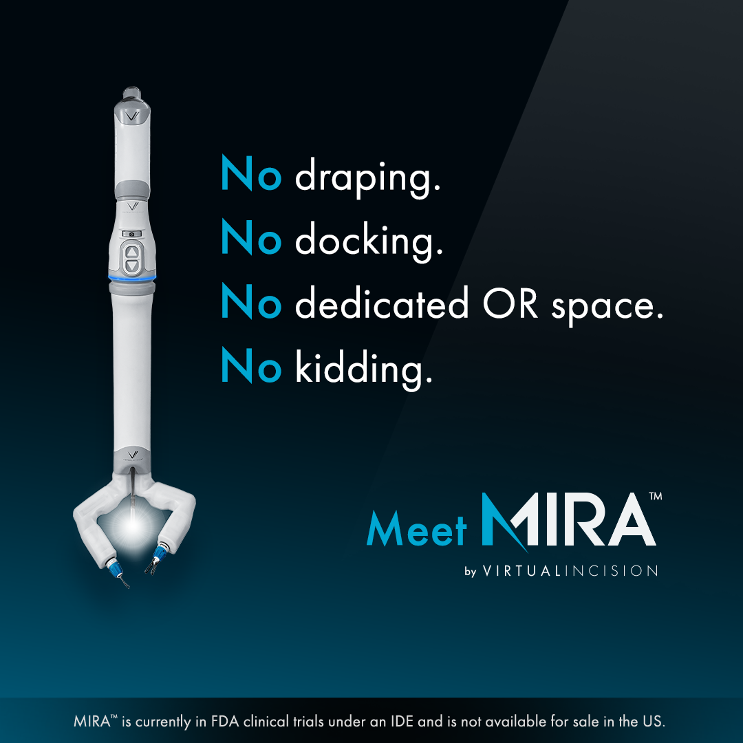 Social post reading No draping. No docking. No dedicated OR space. No kidding. next to the MIRA robot