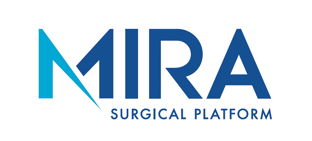 MIRA wordmark with Surgical Robotic Platform lockup in blue and cyan on white